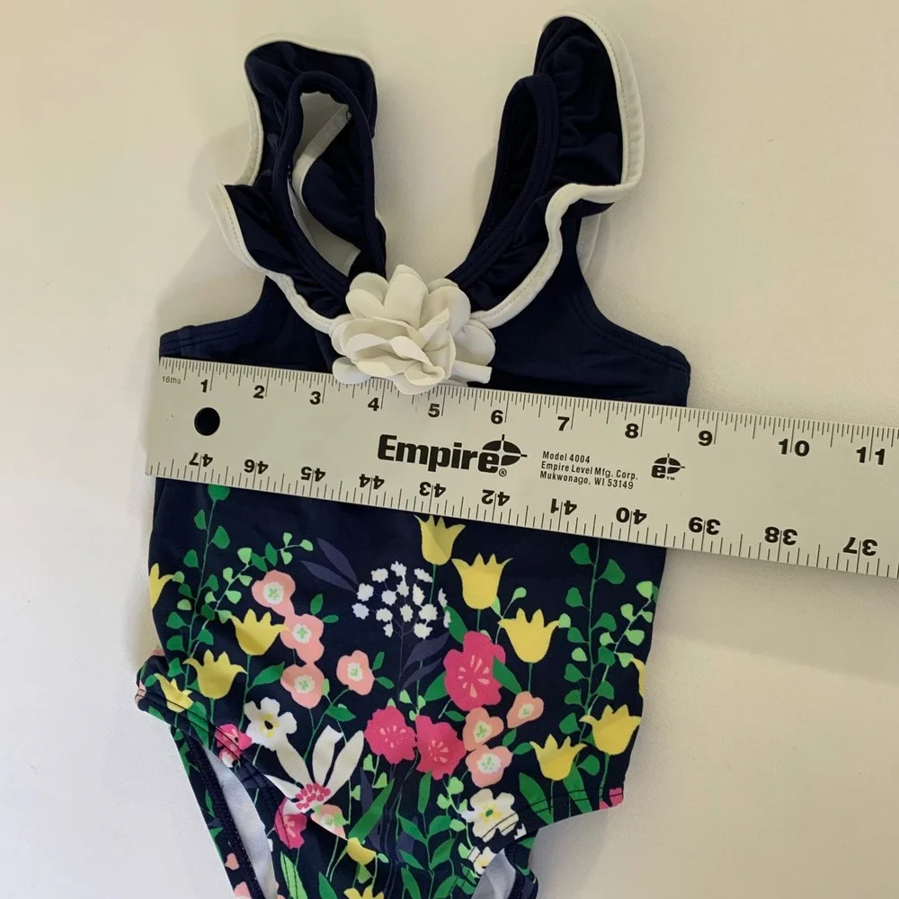 Janie and Jack Swimsuit Navy Blue‎ Floral Ruffle Baby Girl 12-18 Months Preppy